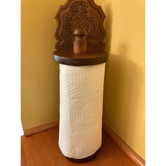 Vintage Wood Paper Towel Holder with Pineapple Carved Backing Retro - Picture 7 of 8
